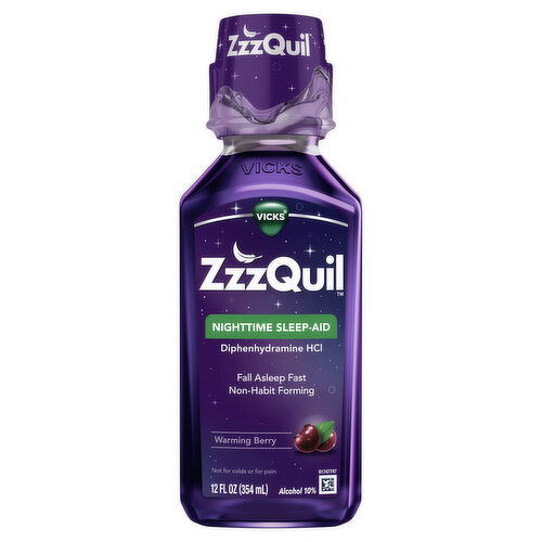 Vicks ZzzQuil Liquid Sleep Aid, Diphenhydramine 50mg HCl, Warming Berry Flavored, 12 FL OZ