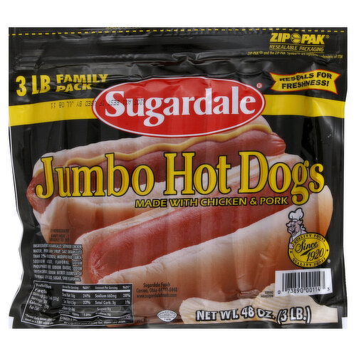 Sugardale Hot Dogs, Jumbo, 3 lb Family Pack