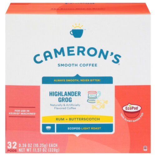 Cameron's Coffee, Smooth, Light Roast, Highlander Grog, EcoPods