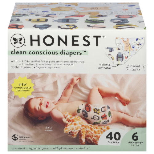 Honest Clean Conscious Diapers Diapers, 6, Rockin' Tot, 35+ lbs