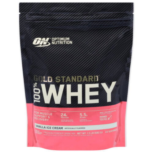 Optimum Nutrition Gold Standard Protein Powder Drink Mix, 100% Whey, Vanilla Ice Cream