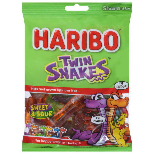 Haribo Gummi Candy, Sweet & Sour, Twin Snakes, Share Size