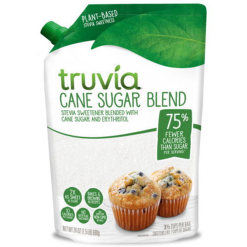 Truvia Cane Sugar Blend, Mix of Stevia Sweetener and Cane Sugar (24 oz Bag)