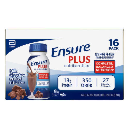 Ensure Plus Nutrition Shake, Milk Chocolate, 16 Pack