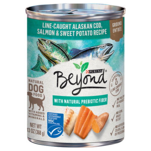 Beyond Dog Food, Line-Caught Alaskan Cod, Salmon & Sweet Potato Recipe, Ground Entree, Natural