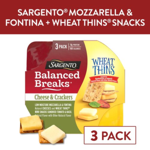 SARGENTO Balanced Breaks® Cheese & Crackers, Low Moisture Mozzarella & Fontina Natural Cheeses and WHEAT THINS® Mini Snacks Sundried Tomato & Basil Natural Flavor With Other Natural Flavor Snack Kit, 3-Pack