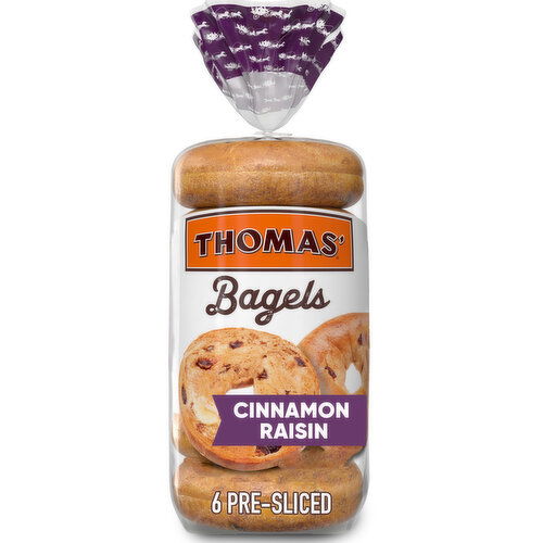 Thomas' Cinnamon Raisin Pre-sliced Bagels, 6 count, 20 oz