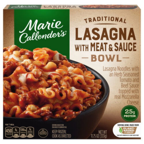 Marie Callender's Lasagna With Meat & Sauce Bowl Frozen Meal