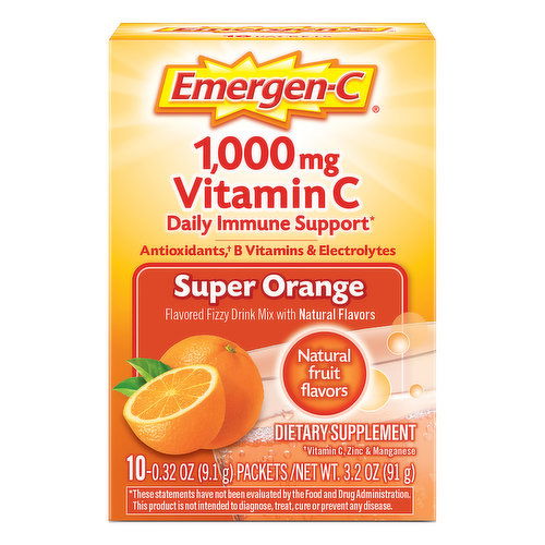 Emergen-C Vitamin C, 1000 mg, Super Orange, Fizzy Drink Mix