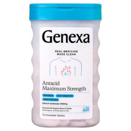 Genexa Antacid, Maximum Strength, 1000 mg, Berry & Vanilla, Chewable Tablets