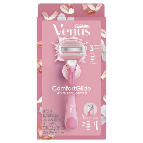 Venus Gillette Venus Comfortglide ComfortGlide White Tea Women's Razor Handle + 2 Blade Refills