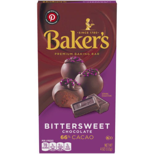 Baker's Bittersweet Chocolate Premium Baking Bar with 66% Cacao