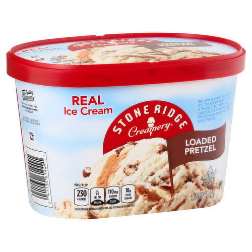 Stone Ridge Creamery Ice Cream, Real, Loaded Pretzel