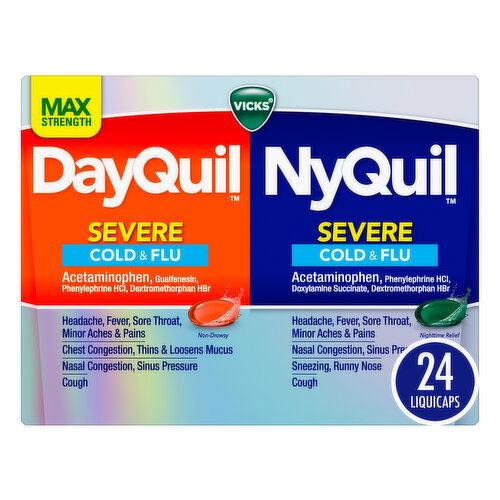 Vicks Severe Vicks DayQuil & NyQuil SEVERE Cold & Flu LiquiCap Medicine, 24ct