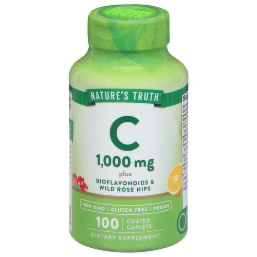 Nature's Truth Vitamin C, Plus Bioflavonoids & Wild Rose Hips, 1000 mg, Coated Caplets