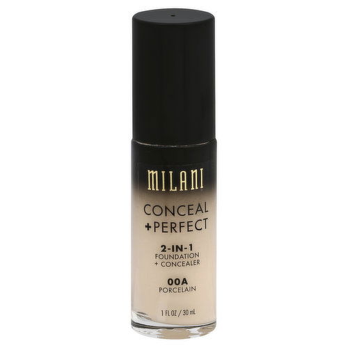 Milani Conceal + Perfect Foundation + Concealer, 2-in-1, Porcelain 00A