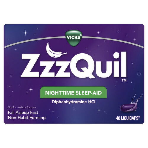 Vicks ZzzQuil LiquiCap Sleep Aid, Diphenhydramine 25mg HCl, 48 LiquiCaps