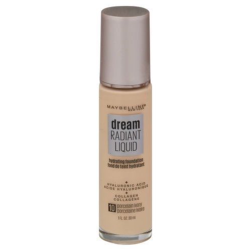 Maybelline Dream Radiant Liquid Foundation, Hydrating, Porcelain Ivory 10