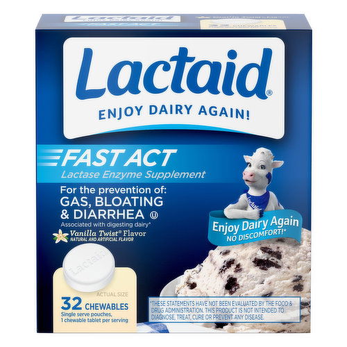 Lactaid Lactase Enzymes Supplement, Fast Act, Vanilla Twist Flavor, Chewables