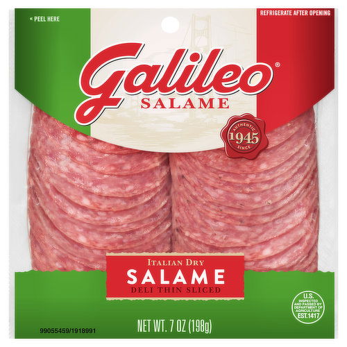 Galileo Salame Deli Thin Sliced Italian Dry Salame, 7 oz.