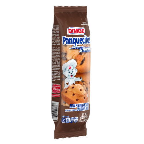 Bimbo Chocolate Chip Mini Pound Cakes, Club Pack, 2 count, 4.94 oz