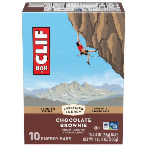 CLIF BAR - Chocolate Brownie Flavor - Made with Organic Oats - Energy Bars - Non-GMO - Plant Based Protein Bars (10 Pack)