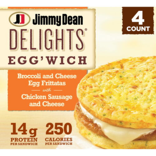 Jimmy Dean Delights Delights Egg’wich Breakfast Sandwiches with Broccoli and Cheese Egg Frittatas with Chicken Sausage and Cheese, Breadless, Frozen