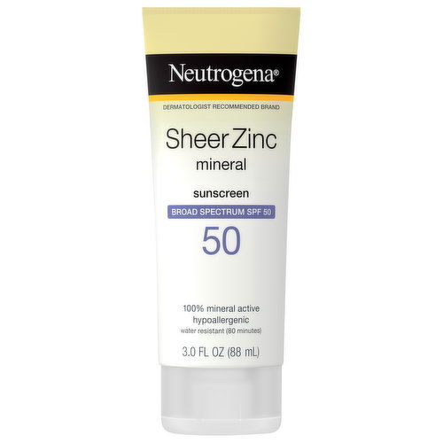 Neutrogena Sunscreen, Mineral, Sheer Zinc, Broad Spectrum SPF 50