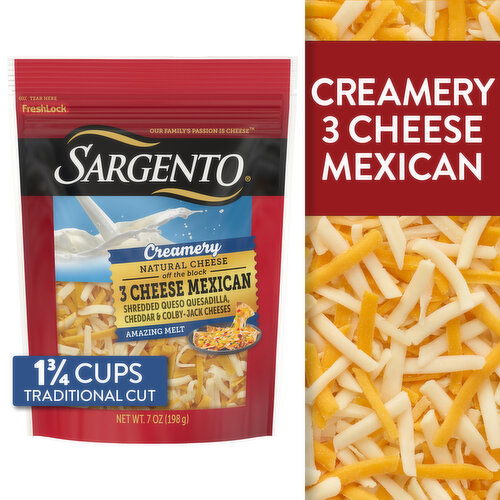 SARGENTO Sargento® Creamery Shredded 3 Cheese Mexican Natural Cheese, 7 oz.