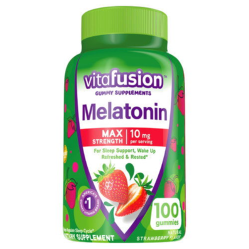 Vitafusion Melatonin, Max Strength, 10 mg, Gummies, Natural Strawberry Flavor