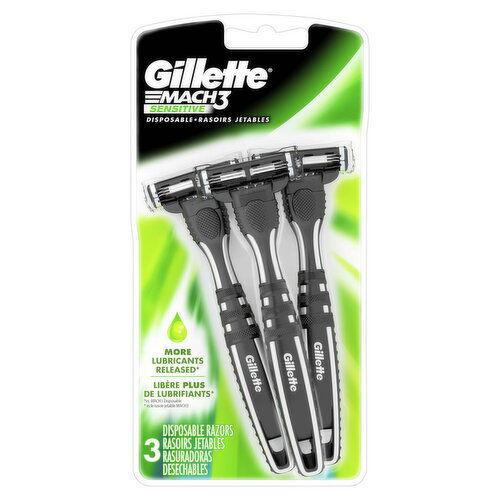 Gillette Mach3 Sensitive Men's Disposable Razors, 3 Count