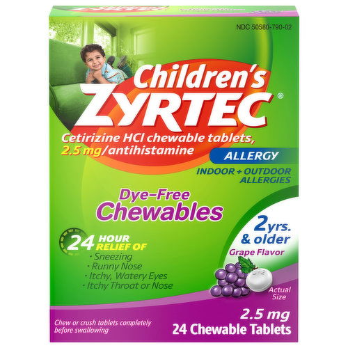 Zyrtec Allergy Relief, Children's, 2.5 mg, Chewable Tablets, Grape Flavor