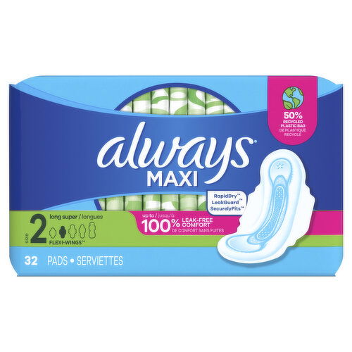 Always Maxi Maxi Pads with Wings, Size 2