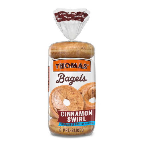 Thomas' Cinnamon Swirl Cinnamon Pre-sliced Bagels, 6 count, 20 oz