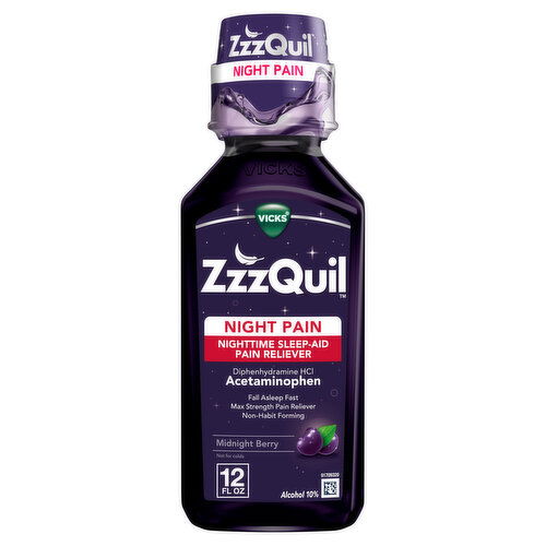 Vicks Vicks ZzzQuil ZzzQuil Liquid, Pain Reliever, Sleep Aid, Acetaminophen 1000mg, Diphenhydramine 50mg HCI, Midnight Berry Flavored, 12 FL OZ