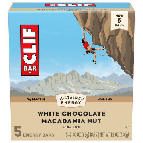 CLIF BAR - White Chocolate Macadamia Nut Flavor - Made with Organic Oats - Energy Bars - Non-GMO - Plant Based Protein Bars (5 Pack)