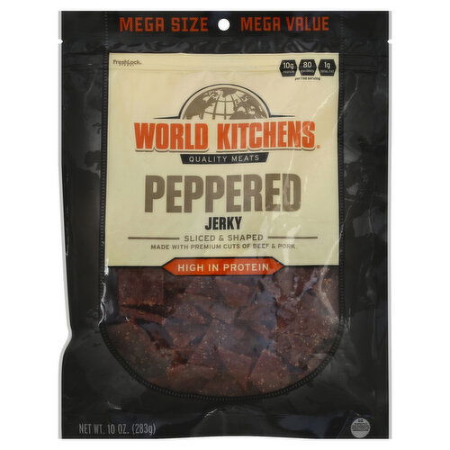 World Kitchens Jerky, Peppered, Sliced & Shaped, Mega Size