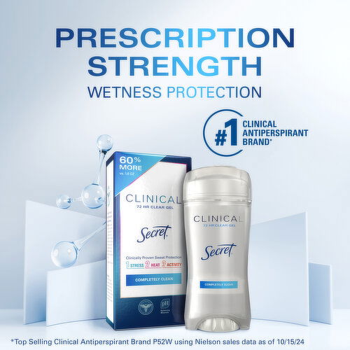 Secret Clinical Strength Secret Clinical Strength Clear Gel Antiperspirant and Deodorant, Completely Clean, 2.6 oz