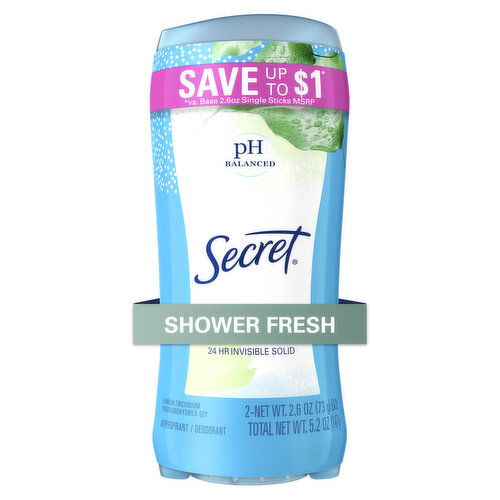 Secret Invisible Solid Antiperspirant and Deodorant, Shower Fresh, Twin Pack