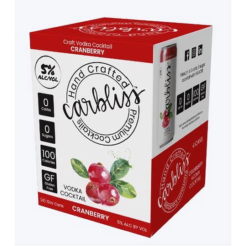 Carbliss Cranberry Vodka Cocktails, 4 Pack cans