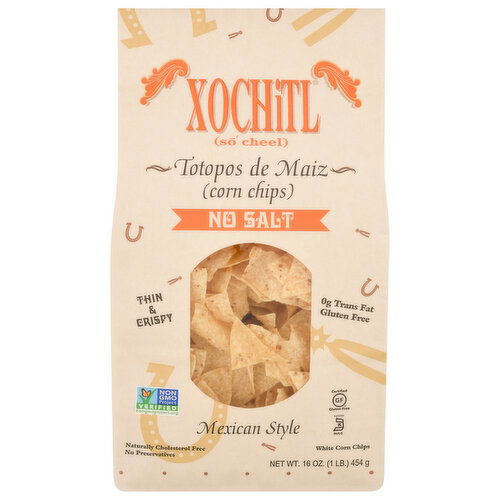 Xochitl White Corn Chips, No Salt, Thin & Crispy, Mexican Style