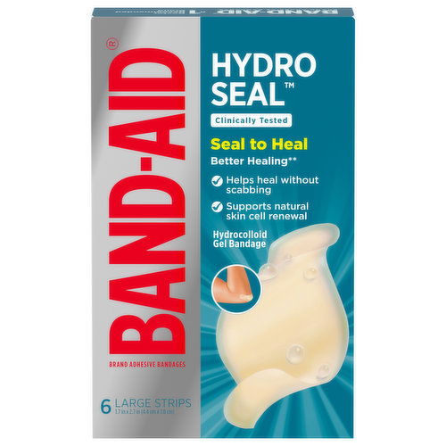 Band-Aid Hydro Seal Bandages, Adhesive, Large Strips