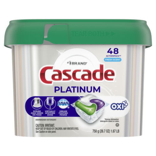 Cascade Cascade Platinum + Oxi Dishwasher Pods Detergent, Fresh, 48 Count