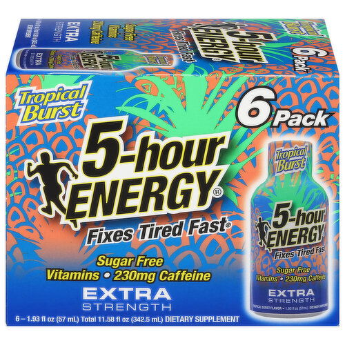 5-Hour Energy Energy Drink, Extra Strength, Tropical Burst, 6 Pack