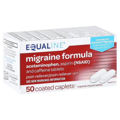 Equaline Pain Reliever, Acetaminophen, Aspirin (NSAID), Caffeine Tablets, Migraine Formula, Caplets