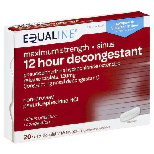 Equaline Decongestant, 12 Hour, Maximum Strength, 120 mg, Coated Caplets