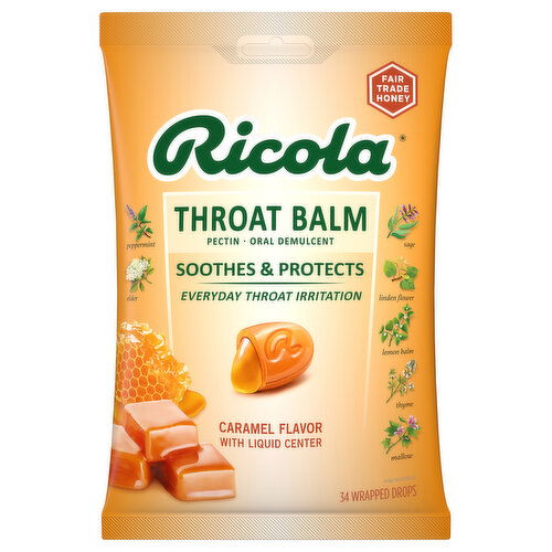 Ricola Throat Balm, Caramel Flavor, Drops