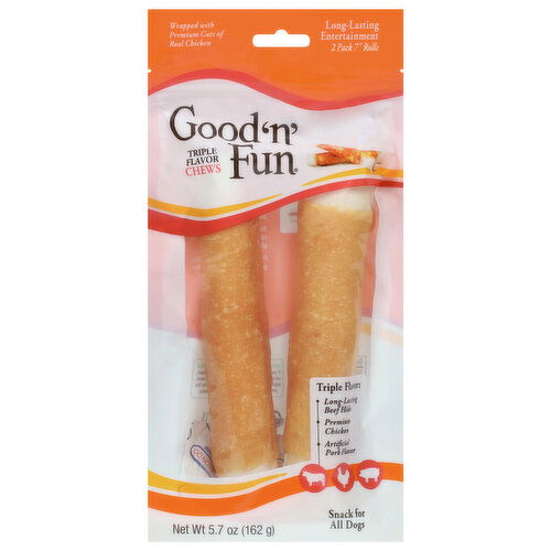Good 'n' Fun Chews Triple Flavor Chews 7 Inch Rolls Snack for All Dogs