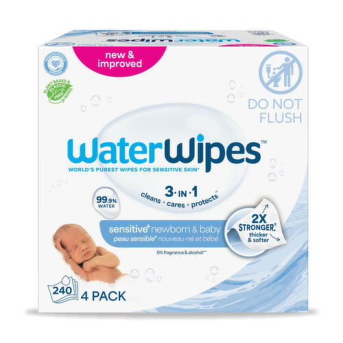 WaterWipes Original 99.9% Water Based Baby Wipes, Unscented & Hypoallergenic for Sensitive Skin, 4 Packs