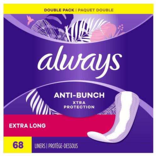 Always Daily Liners Anti-Bunch Xtra Protection Daily Liners, Extra Long, Unscented